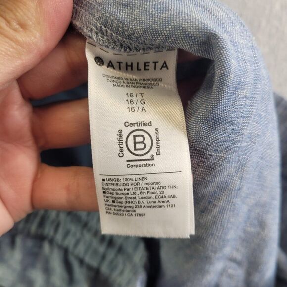 Athleta Pants Womens 16T Blue Retreat Linen Wide Leg Slit High Rise Yoga Studio - Picture 7 of 14
